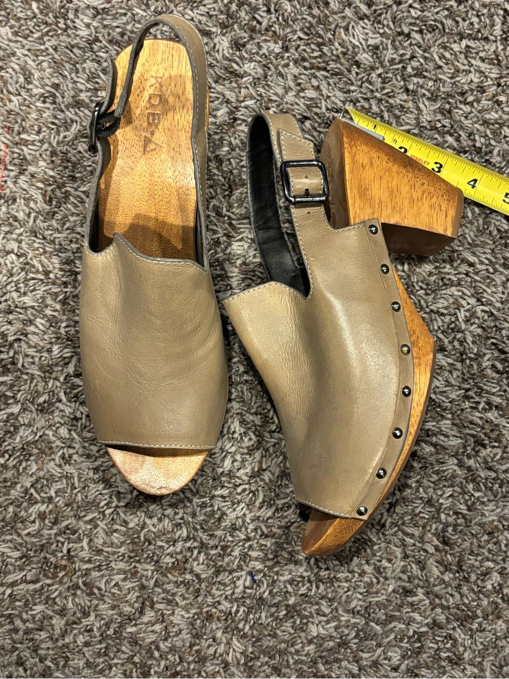 KDB Cork Taupe Leather Open-Toe Slingback Clogs